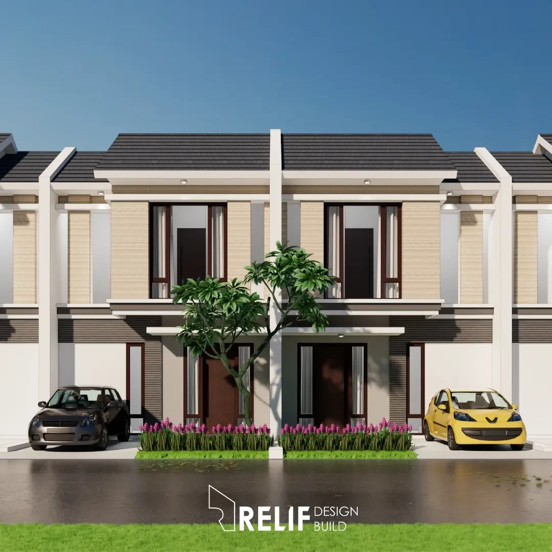 Desain rumah 2 lantai, lantai 1 didesain utk area servis dan lantai 2 untuk area privat, desain