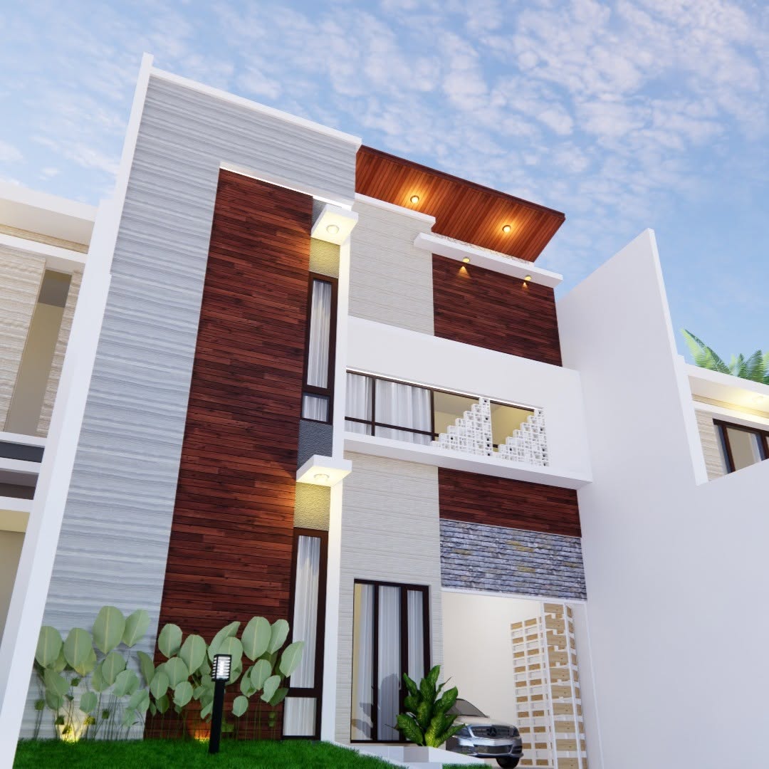 Desain rumah tinggal dengan konsep modern tropis.
